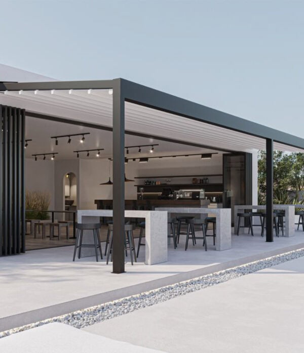 Ανθρώπινη κατασκευή pergola Mustang S σε εξωτερικό χώρο.
